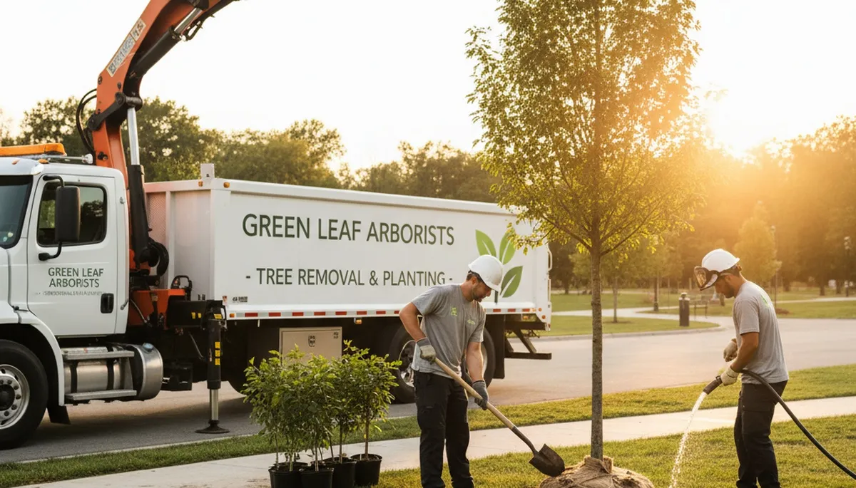 Arborists planting young trees in Cleveland, OH yard for Chop Chop Tree service