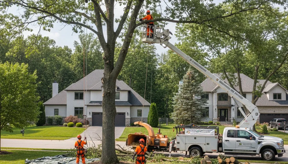 Professional tree removal service in Cleveland OH safely clearing large oak tree branches